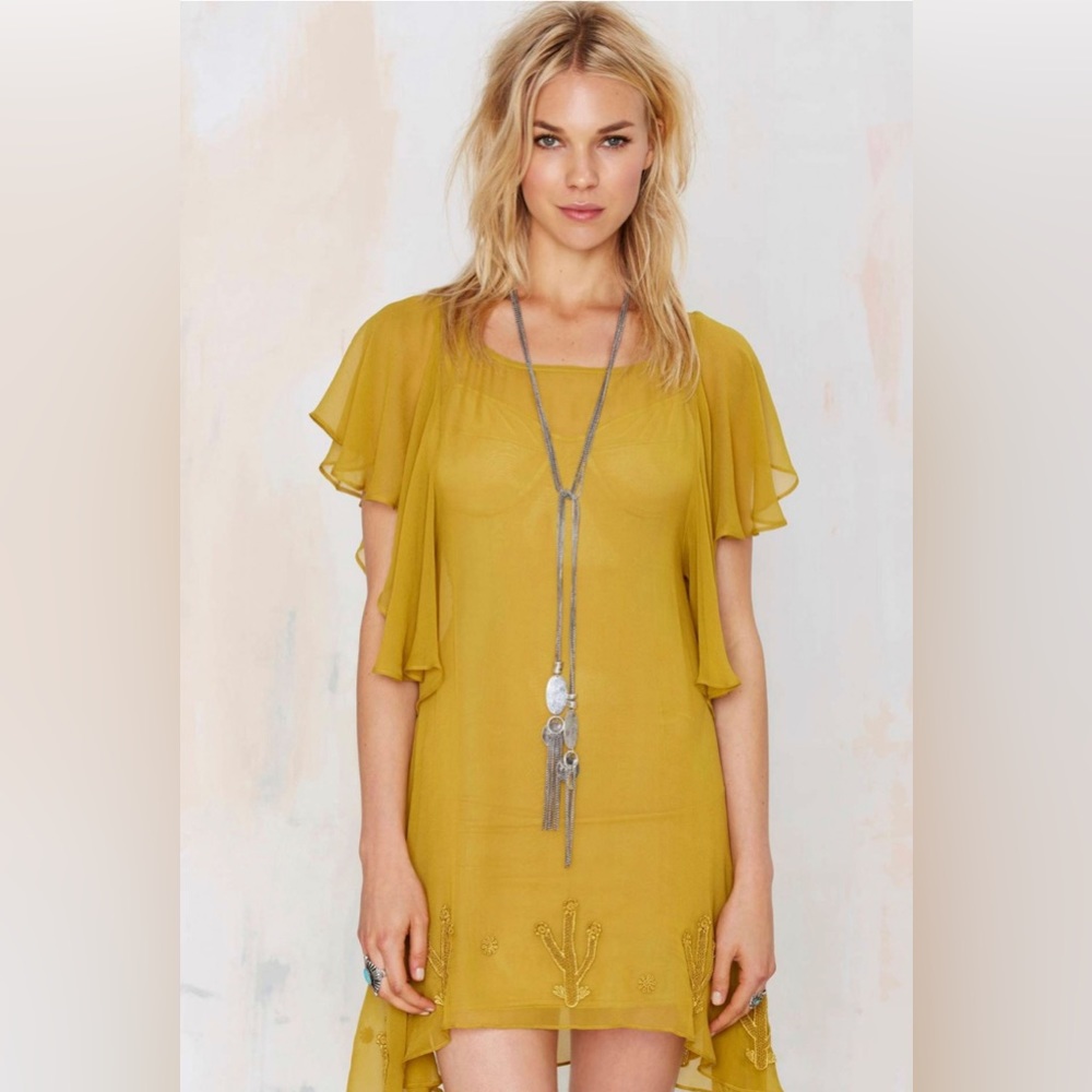 Vintage For Love & Lemons Prickly Pear Cactus Sheer Silk Mini Dress XS